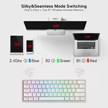 Clavier Mécanique Gaming Redragon K530 Pro - Sans Fil Bluetooth 60% - Switches Remplaçables à Chaud - RGB